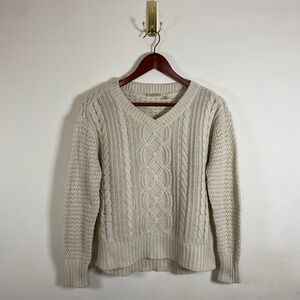 RD style Cream Cable Knit V-Neck Knit Sweater Womens XS Cozy Neutral Minimalist